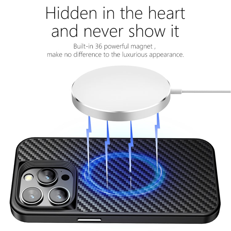 For iPhone 14 Pro Max wlons Magsafe Carbon Fiber Kevlar TPU Phone Case(Black)