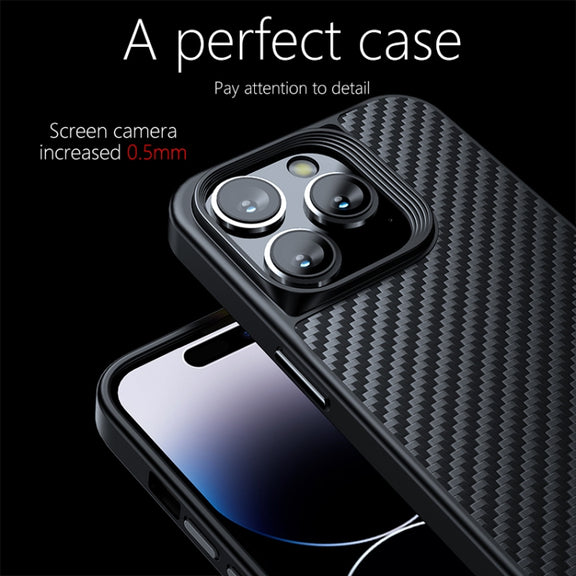 For iPhone 14 Pro Max wlons Magsafe Carbon Fiber Kevlar TPU Phone Case(Black)