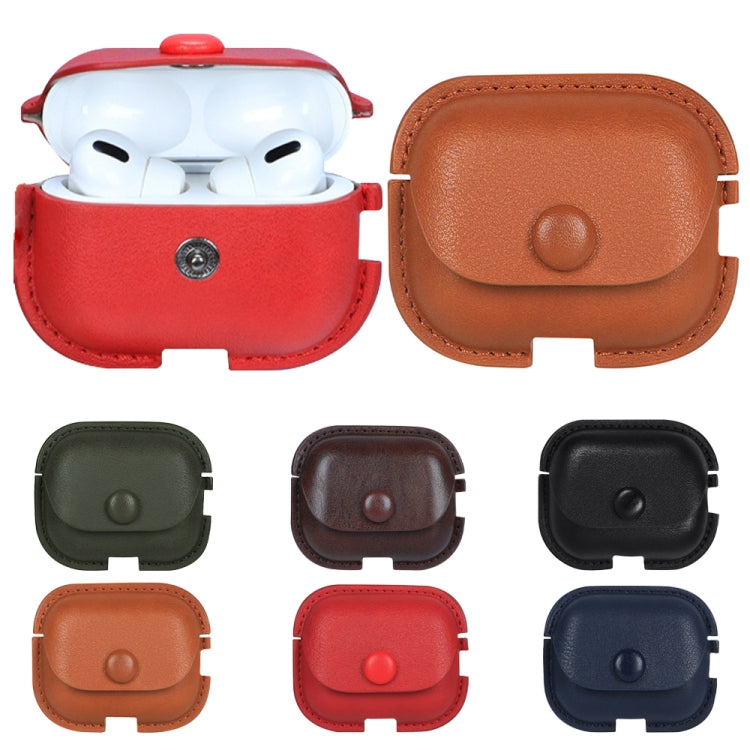 For AirPods Pro 2 Litchi Texture PU Leather Earphone Protective Case with Hook(Light Brown)