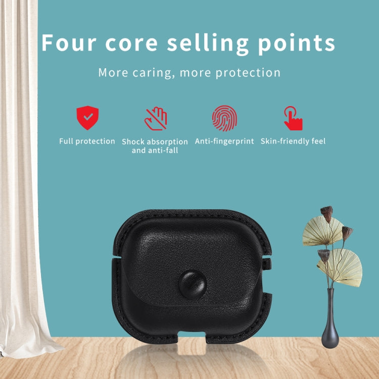 For AirPods Pro 2 Litchi Texture PU Leather Earphone Protective Case with Hook(Light Brown)