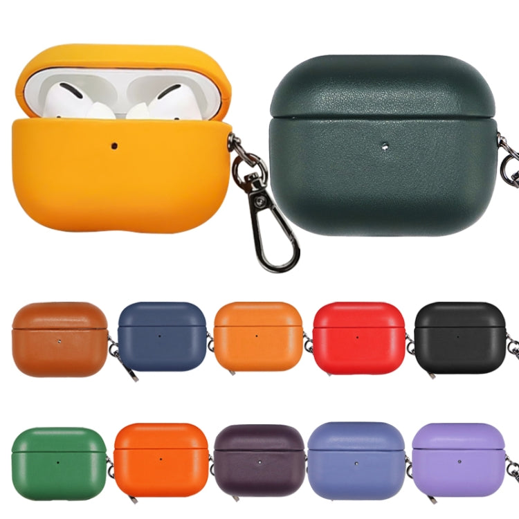 For Apple AirPods Pro 2 PU Leather Wireless Bluetooth Earphone Protective Case(Golden Brown)