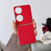 For Huawei P50 Pocket Genuine Leather Luolai Series Nano Plating Phone Case(Red)