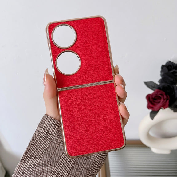 For Huawei P50 Pocket Genuine Leather Luolai Series Nano Plating Phone Case(Red)