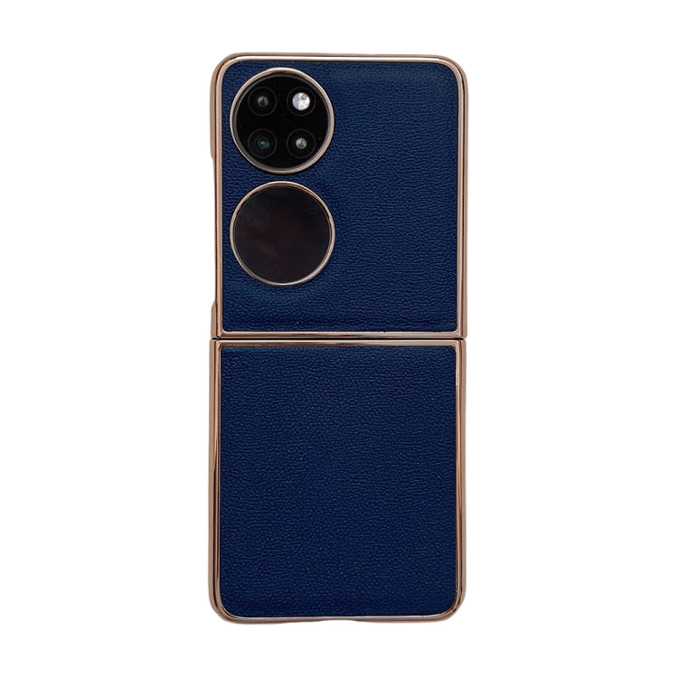 For Huawei P50 Pocket Genuine Leather Luolai Series Nano Plating Phone Case(Dark Blue)