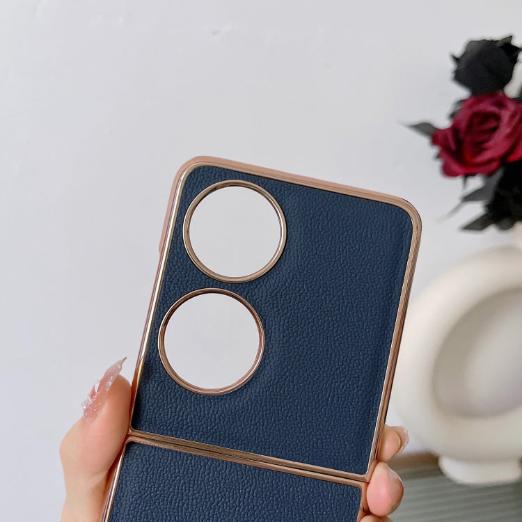 For Huawei P50 Pocket Genuine Leather Luolai Series Nano Plating Phone Case(Black)