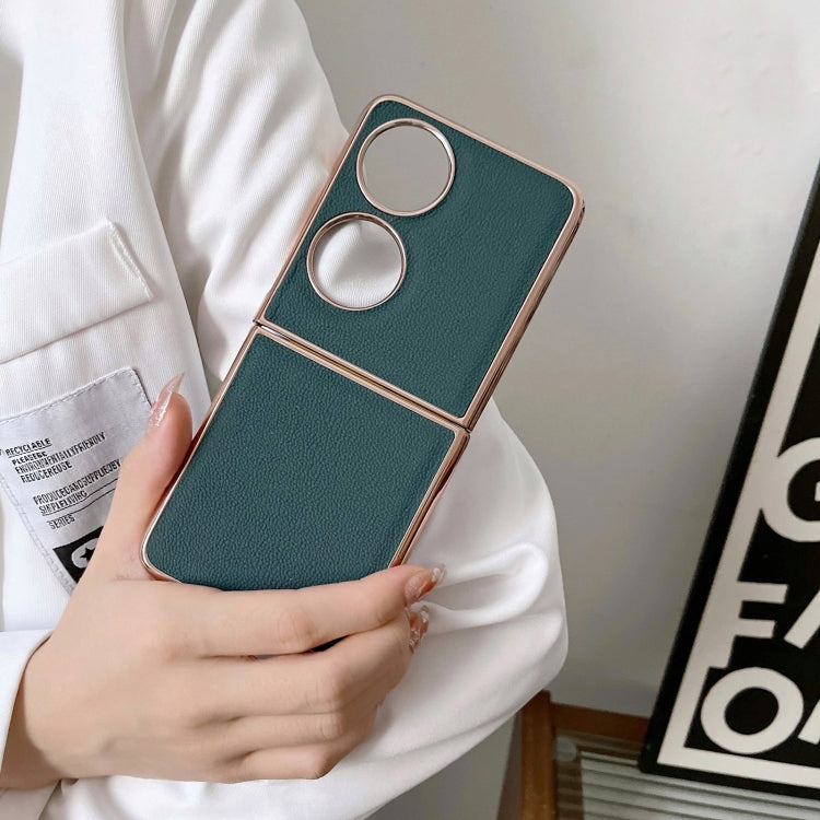 For Huawei P50 Pocket Genuine Leather Luolai Series Nano Plating Phone Case(Black)