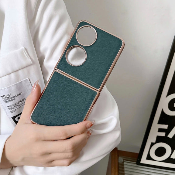 For Huawei P50 Pocket Genuine Leather Luolai Series Nano Plating Phone Case(Red)