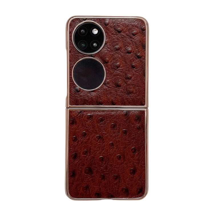 For Huawei P50 Pocket Genuine Leather Ostrich Texture Nano Plating Phone Case(Coffee)