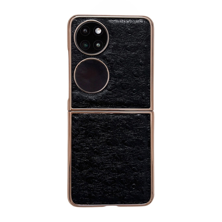 For Huawei P50 Pocket Genuine Leather Ostrich Texture Nano Plating Phone Case(Black)
