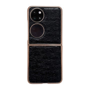 For Huawei P50 Pocket Genuine Leather Ostrich Texture Nano Plating Phone Case(Black)