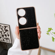 For Huawei P50 Pocket Genuine Leather Ostrich Texture Nano Plating Phone Case(Black)