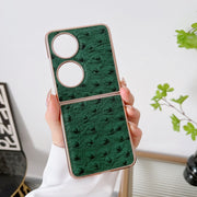 For Huawei P50 Pocket Genuine Leather Ostrich Texture Nano Plating Phone Case(Green)