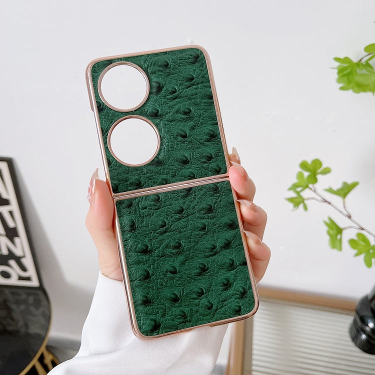 For Huawei P50 Pocket Genuine Leather Ostrich Texture Nano Plating Phone Case(Green)