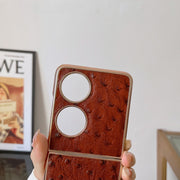 For Huawei P50 Pocket Genuine Leather Ostrich Texture Nano Plating Phone Case(Blue)