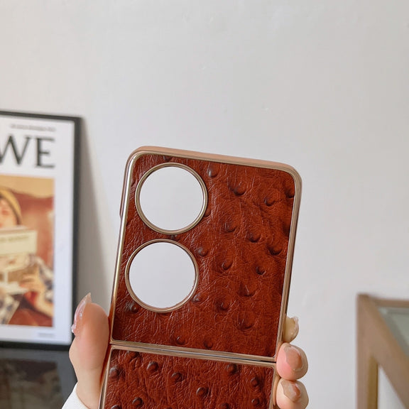 For Huawei P50 Pocket Genuine Leather Ostrich Texture Nano Plating Phone Case(Blue)