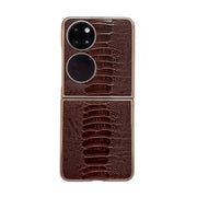 For Huawei P50 Pocket Genuine Leather Weilai Series Nano Plating Phone Case(Coffee)