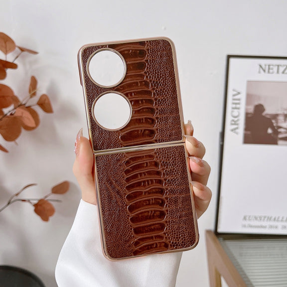 For Huawei P50 Pocket Genuine Leather Weilai Series Nano Plating Phone Case(Coffee)
