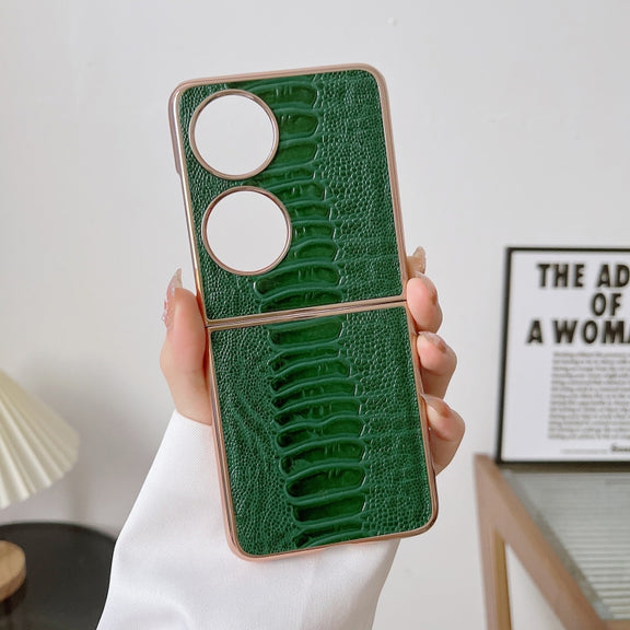 For Huawei P50 Pocket Genuine Leather Weilai Series Nano Plating Phone Case(Green)