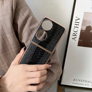 For Huawei P50 Pocket Genuine Leather Weilai Series Nano Plating Phone Case(Coffee)