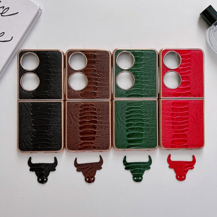 For Huawei P50 Pocket Genuine Leather Weilai Series Nano Plating Phone Case(Coffee)