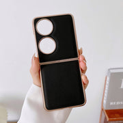 For Huawei P50 Pocket Genuine Leather Xiaoya Series Nano Plating Phone Case(Black)