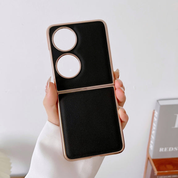 For Huawei P50 Pocket Genuine Leather Xiaoya Series Nano Plating Phone Case(Black)
