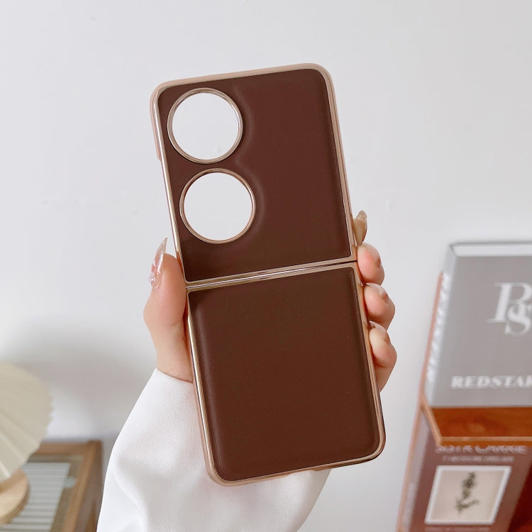 For Huawei P50 Pocket Genuine Leather Xiaoya Series Nano Plating Phone Case(Coffee)
