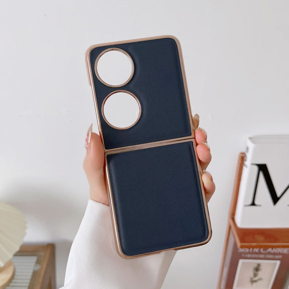 For Huawei P50 Pocket Genuine Leather Xiaoya Series Nano Plating Phone Case(Blue)