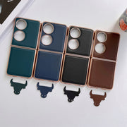 For Huawei P50 Pocket Genuine Leather Xiaoya Series Nano Plating Phone Case(Coffee)