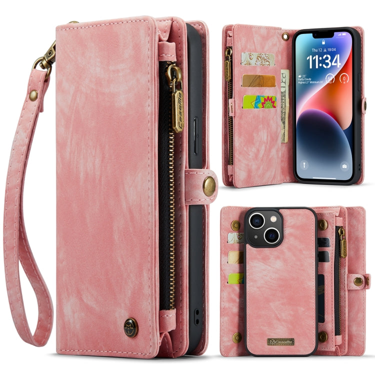 For iPhone 14 Plus CaseMe 008 Detachable Multifunctional Leather Phone Case(Pink)
