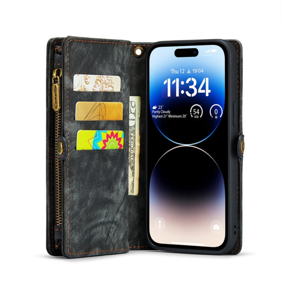For iPhone 14 Pro Max CaseMe 008 Detachable Multifunctional Leather Phone Case(Black)