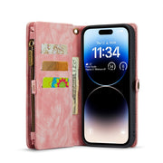 For iPhone 14 Pro Max CaseMe 008 Detachable Multifunctional Leather Phone Case(Pink)