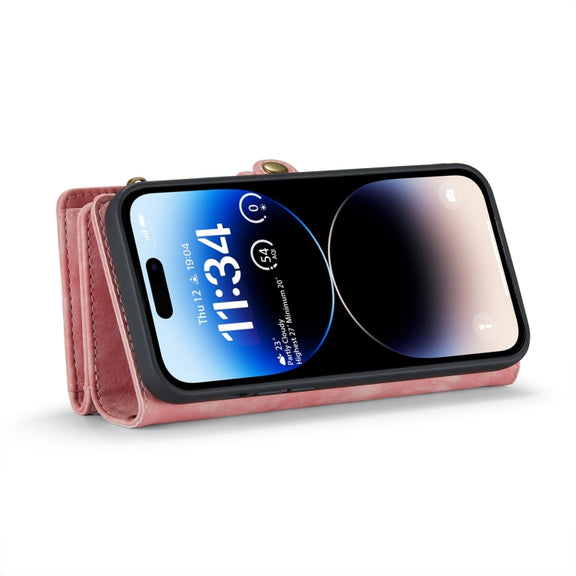 For iPhone 14 Pro Max CaseMe 008 Detachable Multifunctional Leather Phone Case(Pink)