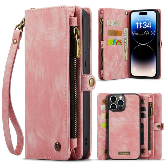 For iPhone 14 Pro Max CaseMe 008 Detachable Multifunctional Leather Phone Case(Pink)