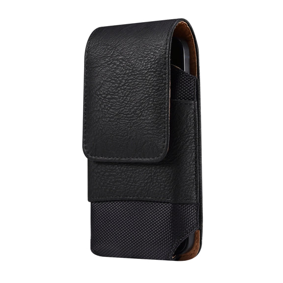 For 6.7-6.9 inch Mobile Phone Cowhide Texture Oxford Cloth Waist Bag(Black)