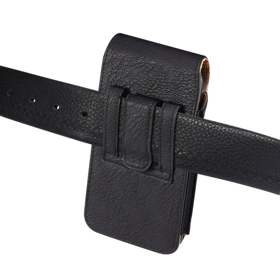 For 6.7-6.9 inch Mobile Phone Cowhide Texture Oxford Cloth Waist Bag(Black)