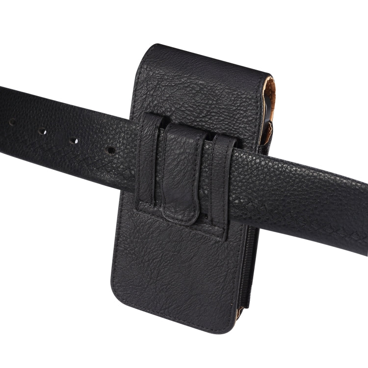 For 6.7-6.9 inch Mobile Phone Cowhide Texture Oxford Cloth Waist Bag(Black)