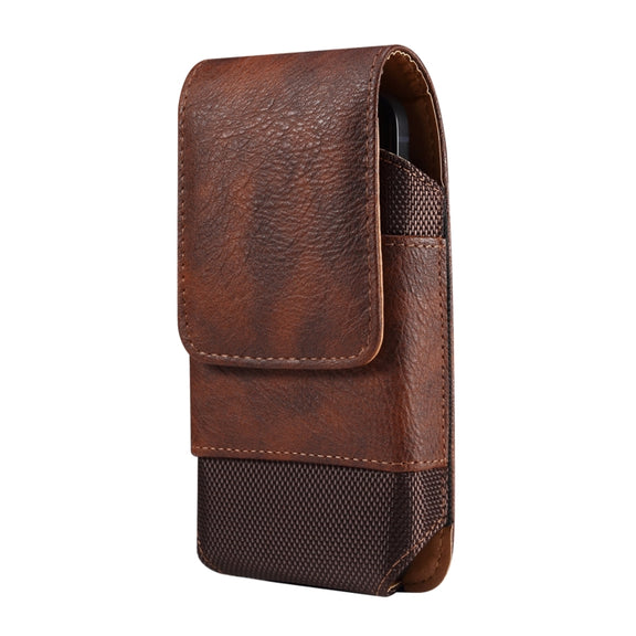 For 6.7-6.9 inch Mobile Phone Cowhide Texture Oxford Cloth Waist Bag(Brown)