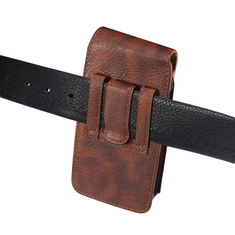 For 6.7-6.9 inch Mobile Phone Cowhide Texture Oxford Cloth Waist Bag(Brown)