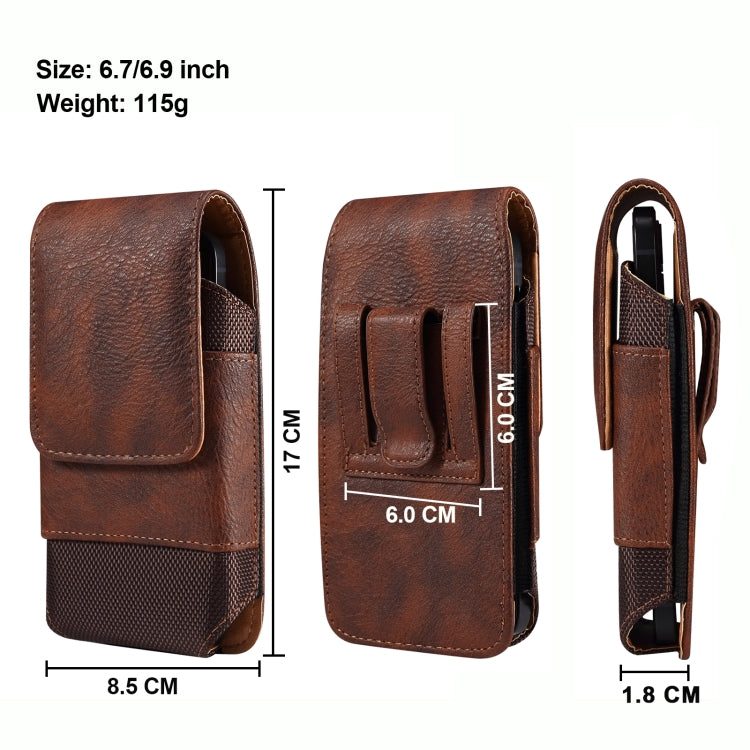 For 6.7-6.9 inch Mobile Phone Cowhide Texture Oxford Cloth Waist Bag(Brown)