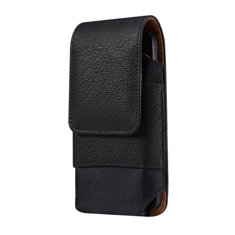 For 7.0 inch Mobile Phone Cowhide Texture Oxford Cloth Waist Bag(Black)