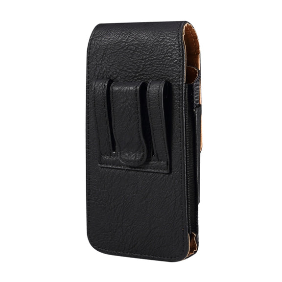 For 7.0 inch Mobile Phone Cowhide Texture Oxford Cloth Waist Bag(Black)