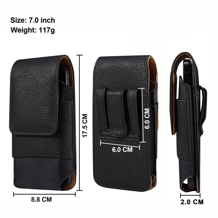 For 7.0 inch Mobile Phone Cowhide Texture Oxford Cloth Waist Bag(Black)