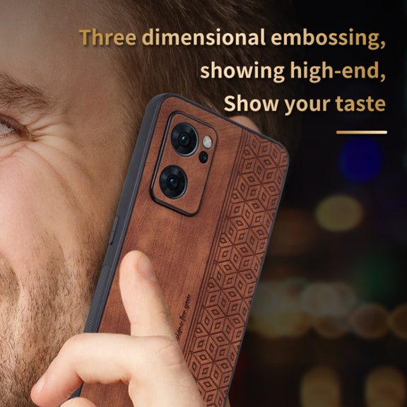 For OPPO Reno7 5G AZNS 3D Embossed Skin Feel Phone Case(Black)