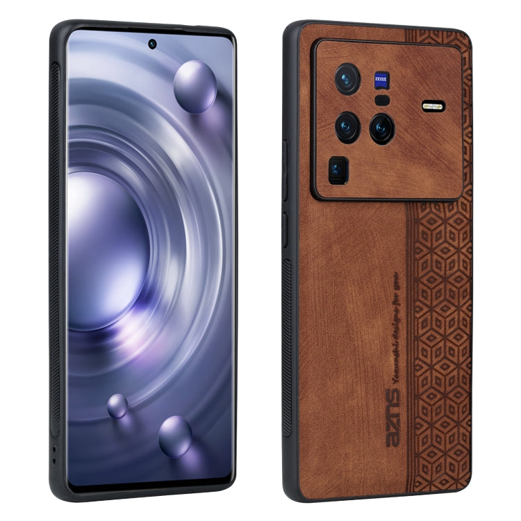 For vivo X80 Pro AZNS 3D Embossed Skin Feel Phone Case(Brown)