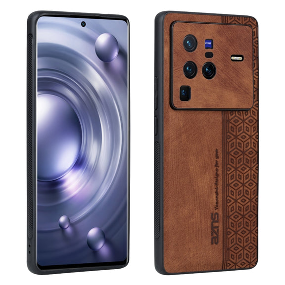 For vivo X80 Pro AZNS 3D Embossed Skin Feel Phone Case(Brown)