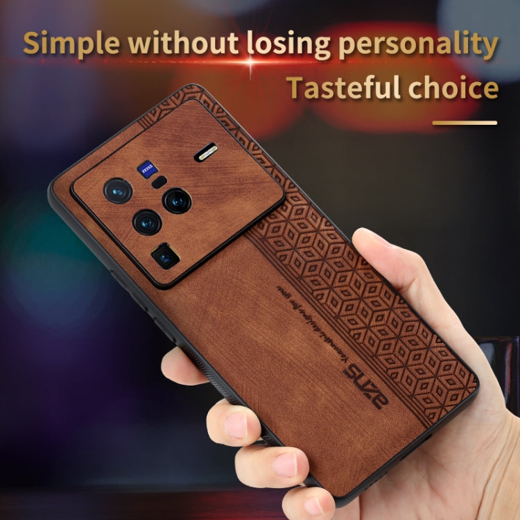 For vivo X80 Pro AZNS 3D Embossed Skin Feel Phone Case(Brown)