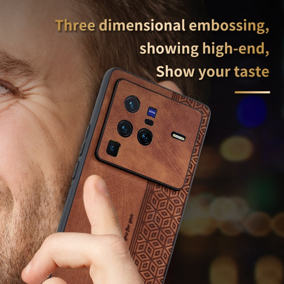 For vivo X80 Pro AZNS 3D Embossed Skin Feel Phone Case(Brown)