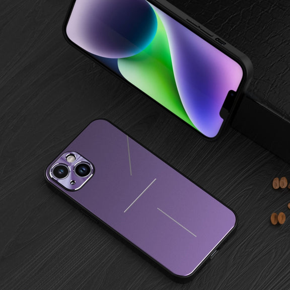 For iPhone 14 R-JUST RJ52 3-Line Style Metal TPU Shockproof Phone Case(Purple)