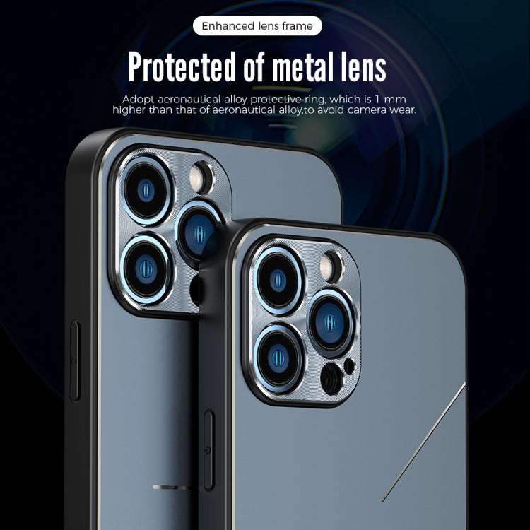For iPhone 14 R-JUST RJ52 3-Line Style Metal TPU Shockproof Phone Case(Blue)